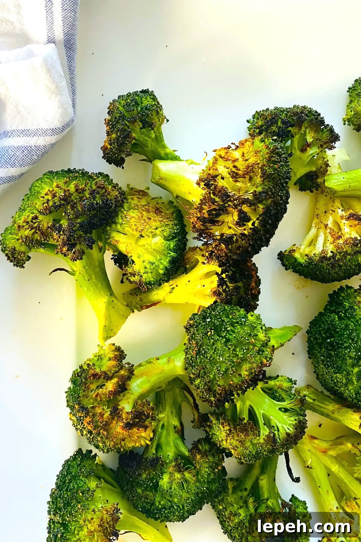pieces of broiled broccoli.