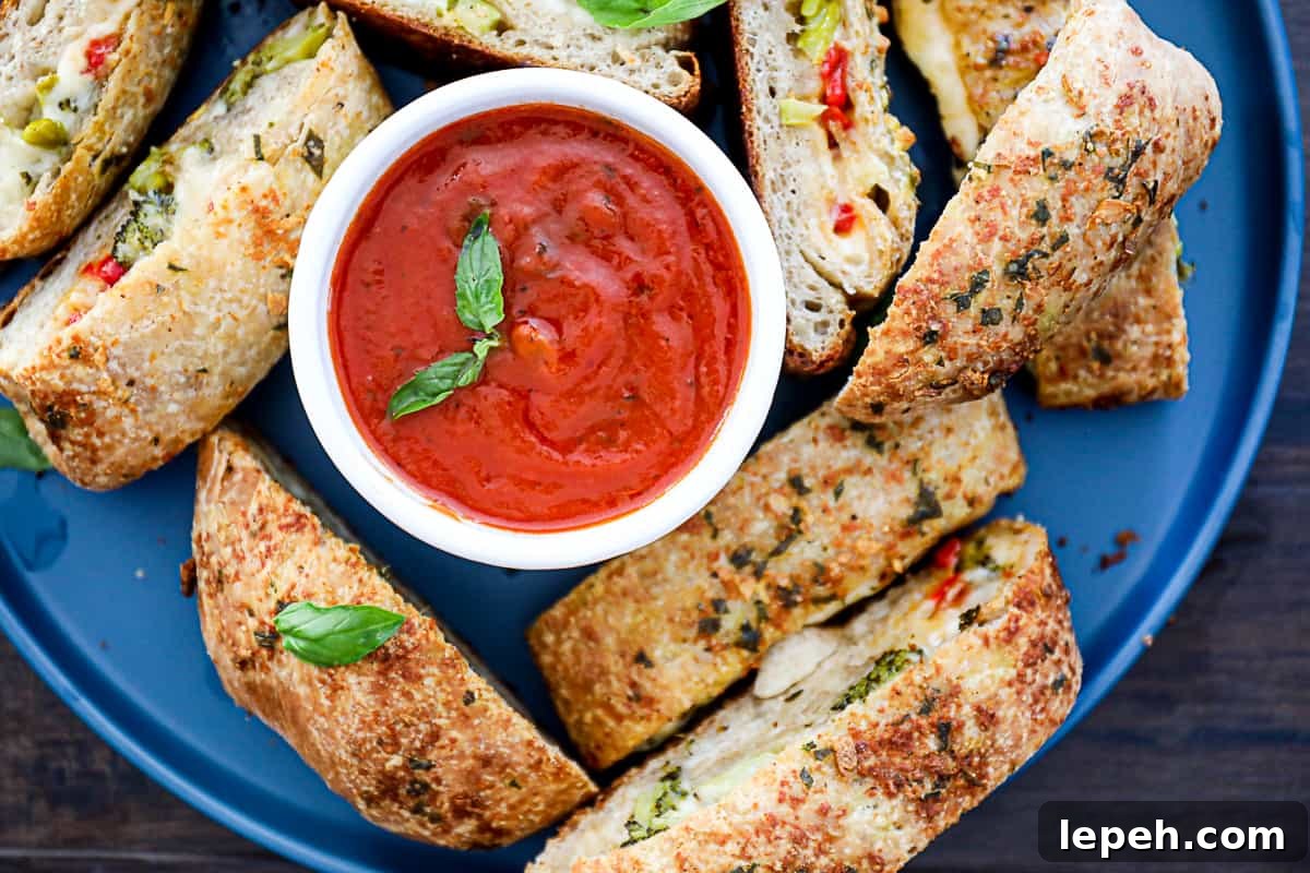 Veggie Stromboli with marinara sauce