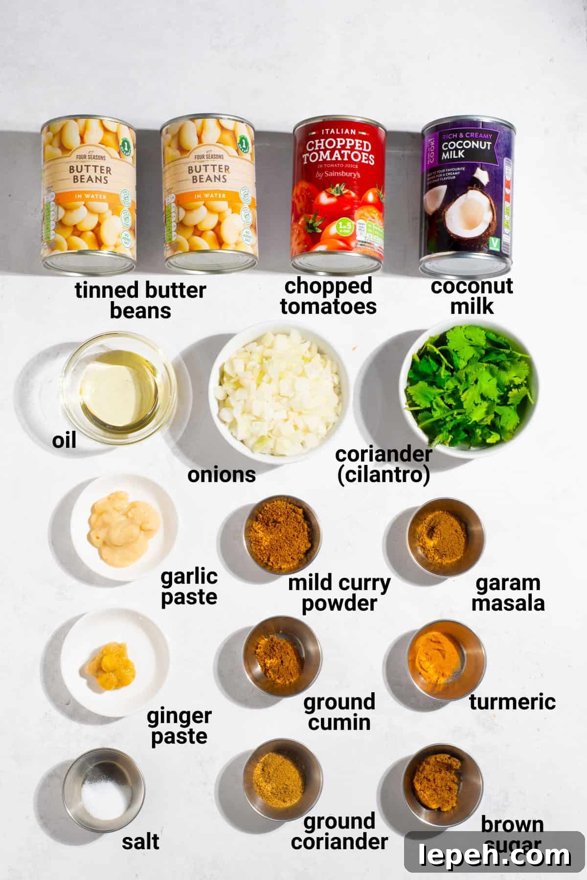 Butter bean curry ingredients. 
