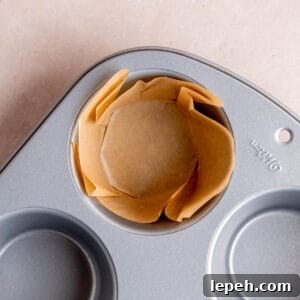 A DIY muffin liner in a jumbo muffin pan.