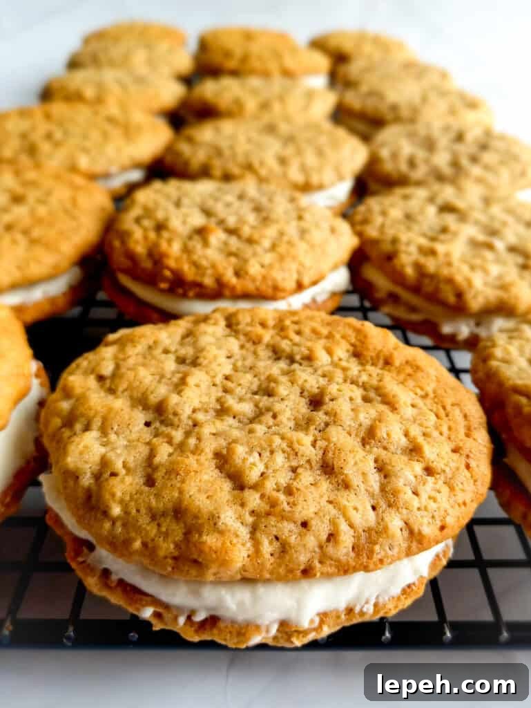 oatmeal whoopie pies on a cooling rack