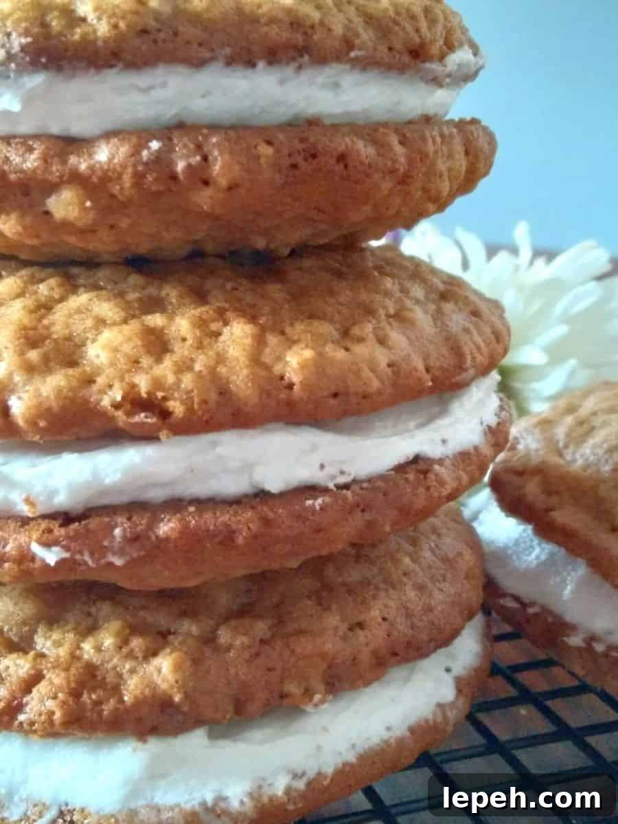 a stack of amazing looking oatmeal whoopie pies.