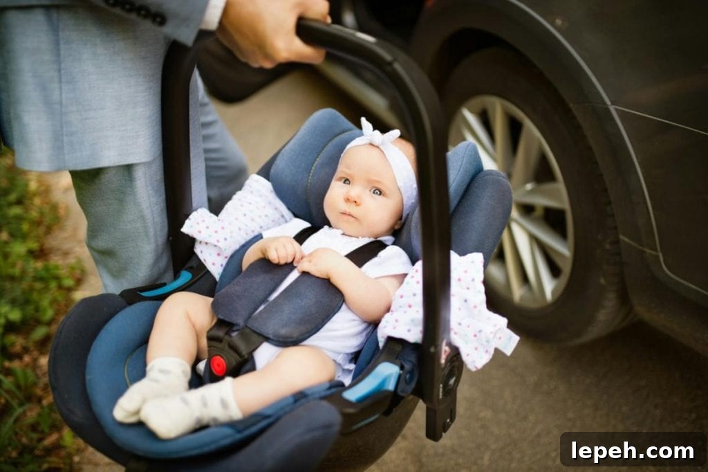 dad putting baby in carseat in the car