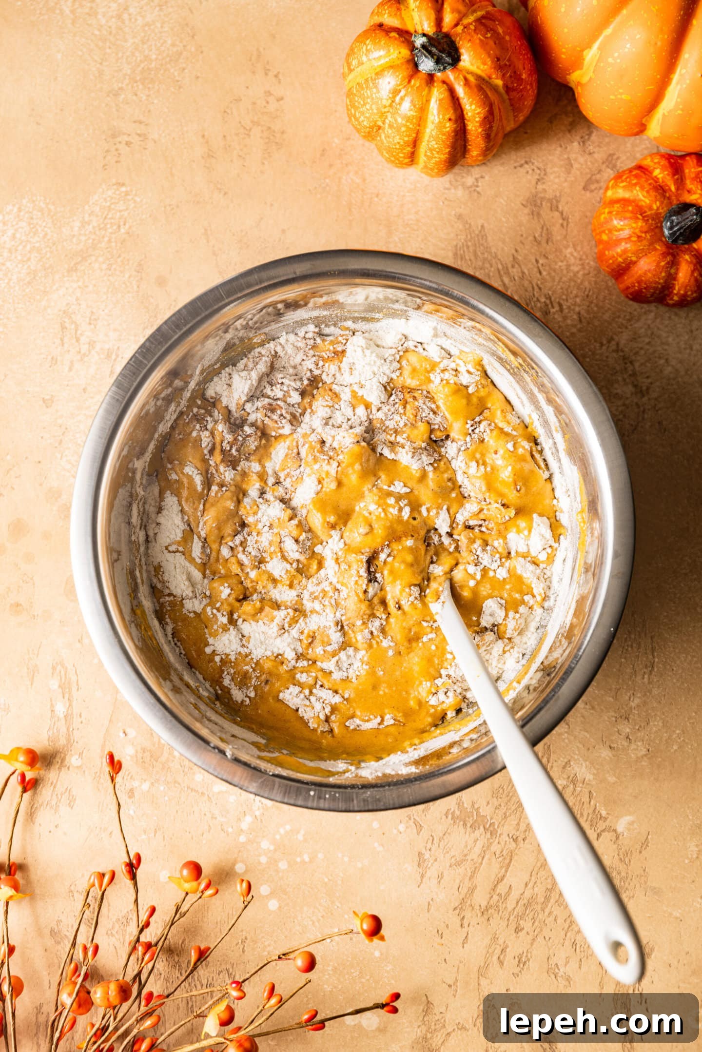 Pumpkin bread batter being mixed