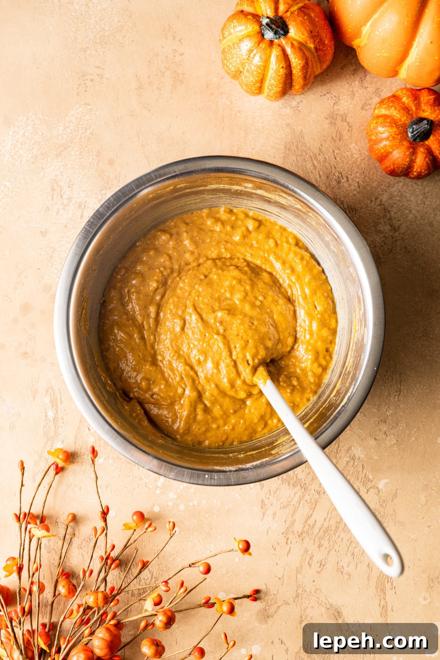 Pumpkin bread batter in bowl
