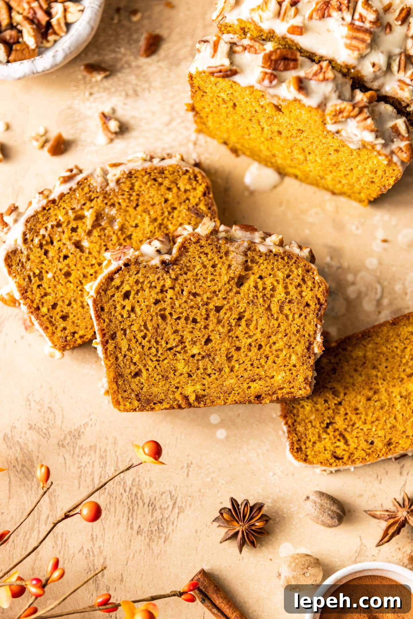 Slices of Maple Glazed Pumpkin Bread