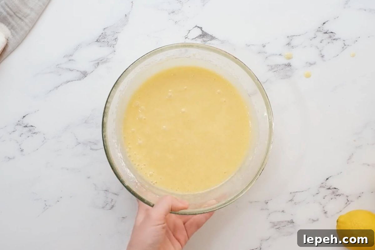 lemon bar filling in a glass bowl.