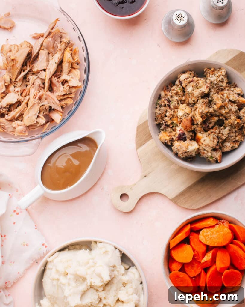 Ingredients for Thanksgiving leftover casserole.