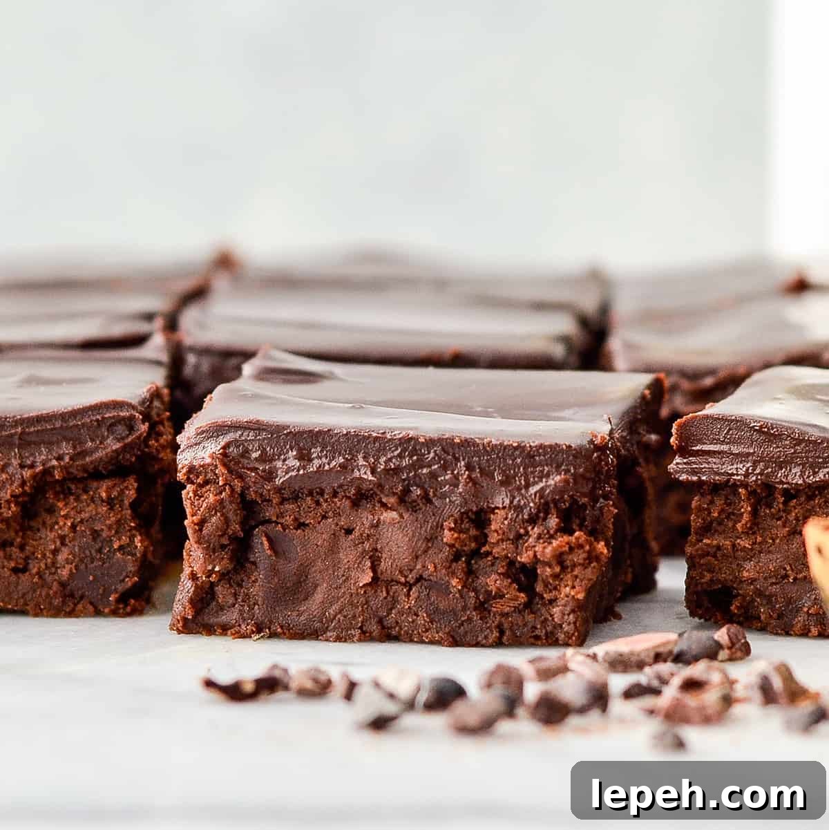 6 Greek Yogurt Brownies cut into squares