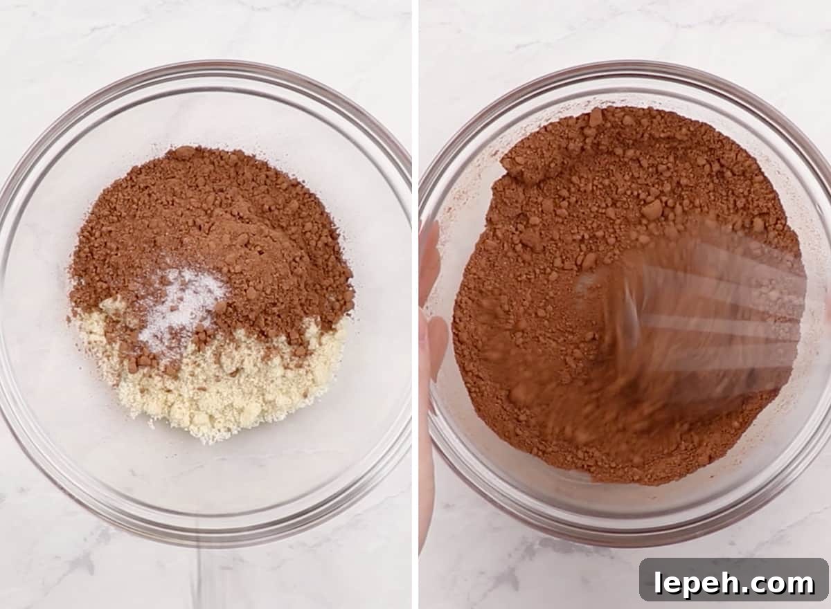 two overhead photos showing how to make healthy brownies