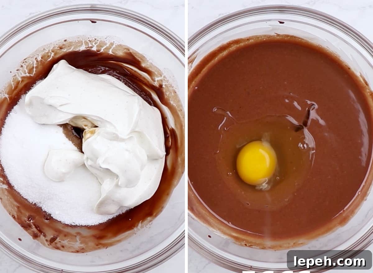 two overhead photos showing how to make healthy brownies