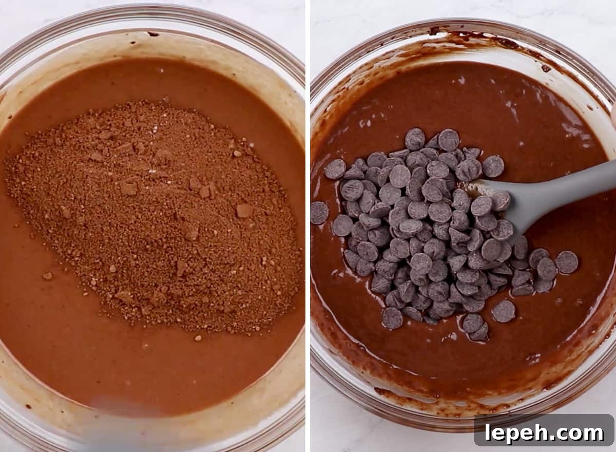 two overhead photos showing how to make healthy brownies