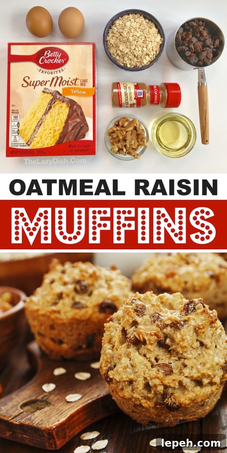 How to make moist, delicious, and easy oatmeal raisin muffins with a box of yellow cake mix! This yummy recipe is kid approved for a quick breakfast or after school snack. Add the mix-ins of your choice such as raisins, nuts, chocolate chips, etc.