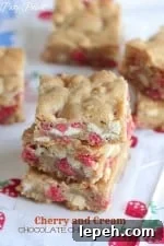 Cherry and Cream Chocolate Chip Cookie Bars by Picky Palate