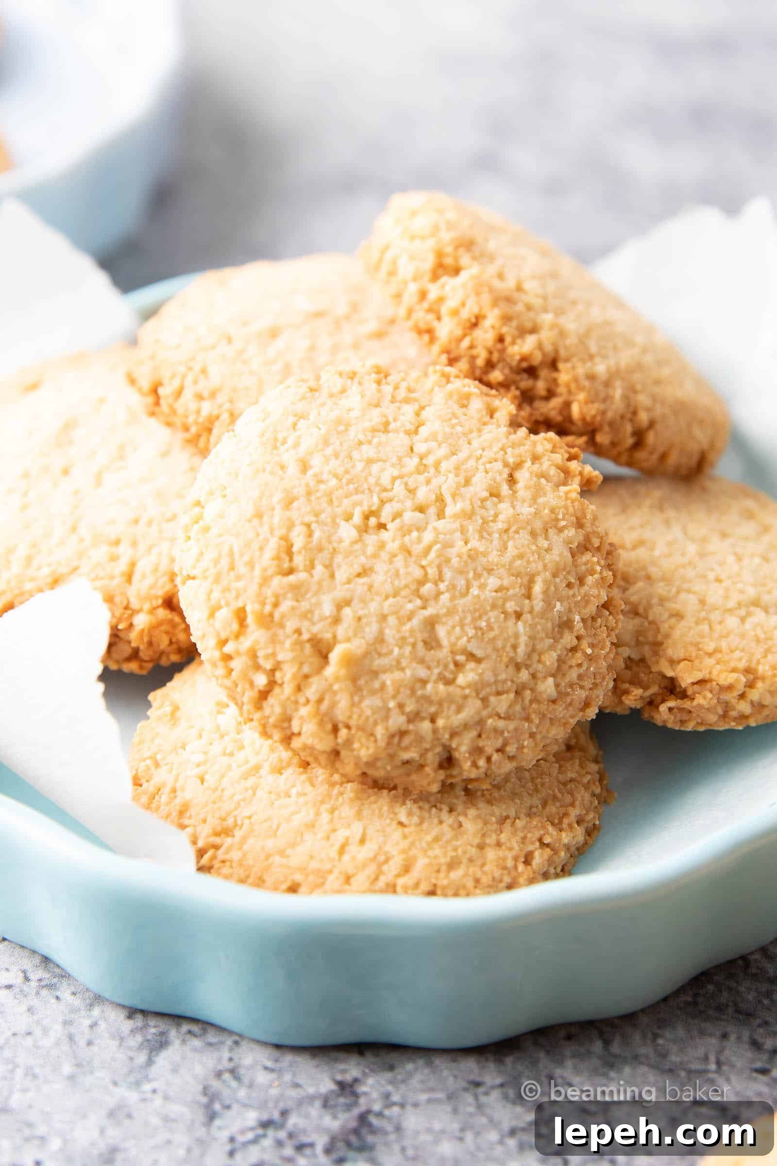 Vegan Coconut Cookies: an easy 4 ingredient recipe for crunchy, crispy vegan cookies packed with three kinds of coconut!