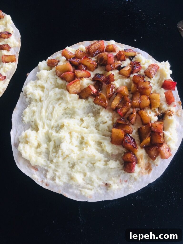 Blackstone Apple Cheesecake Quesadillas before folding