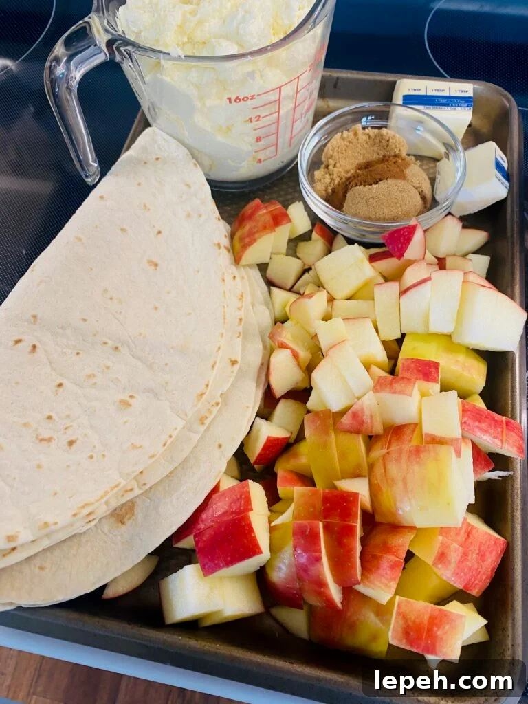 prepped ingredients for Blackstone Apple Cheesecake Quesadillas