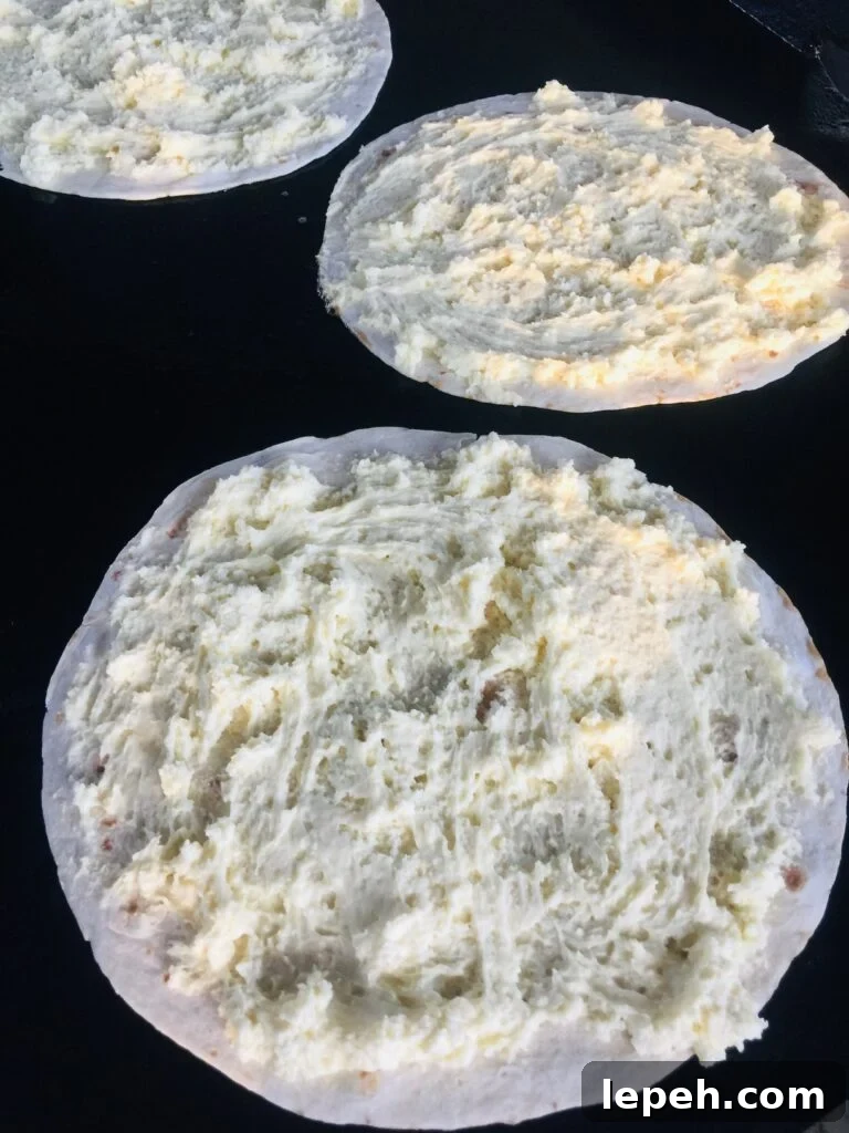 cheesecake tortillas on the griddle