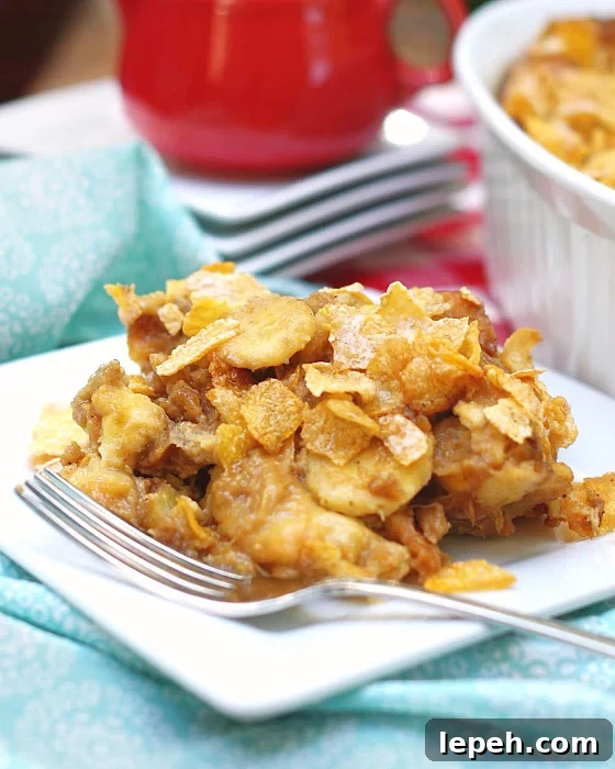 Easy Baked Banana French Toast Casserole on a plate.