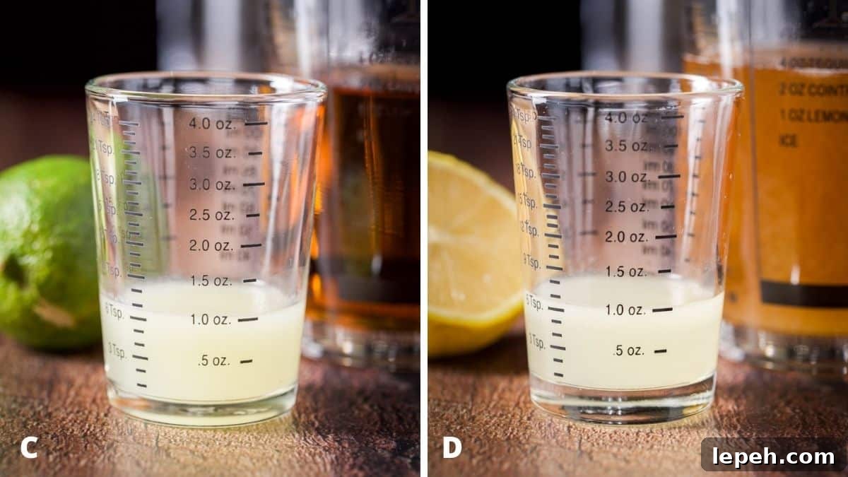 Lime and lemon juices measured out