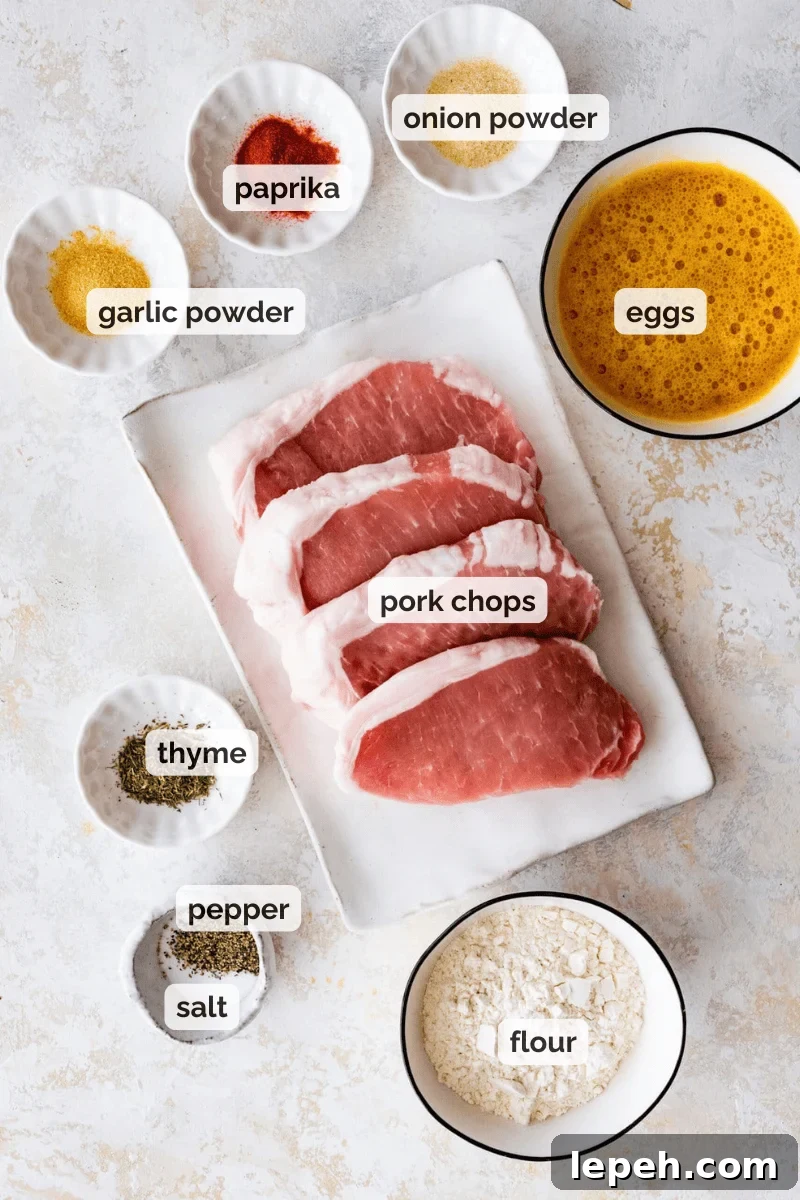 Recipe ingredients for fried pork chops recipe.
