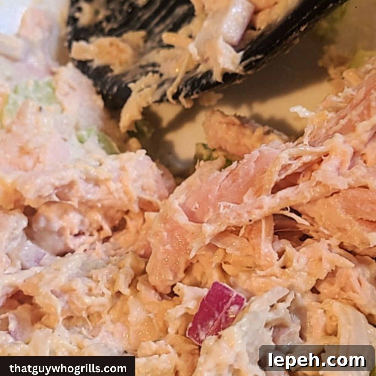 Smoked Turkey Salad Mixed in a white bowl