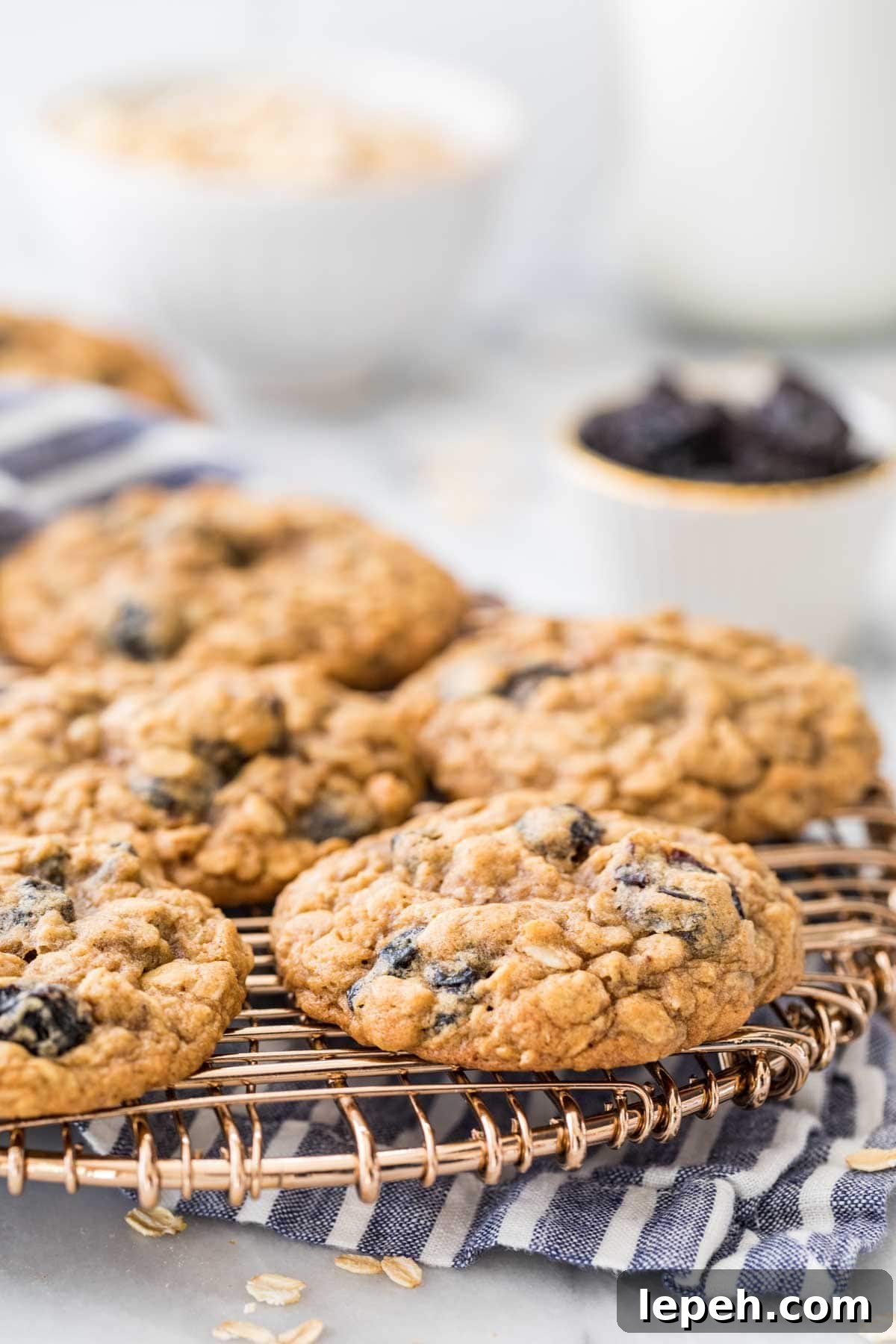 oatmeal raisin cookies on a metal cooling rack