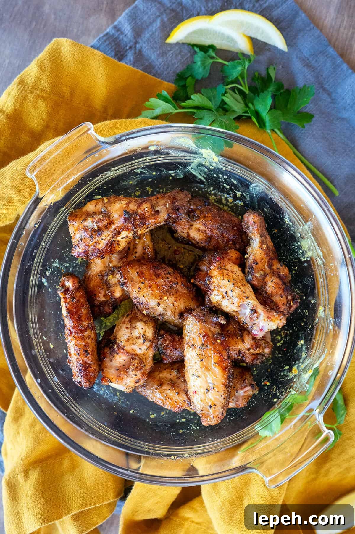 Platter of Lemon pepper chicken wings.