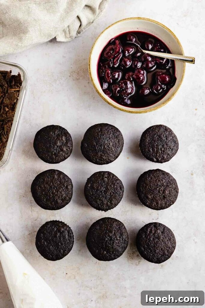 ready to assemble black forest cupcakes