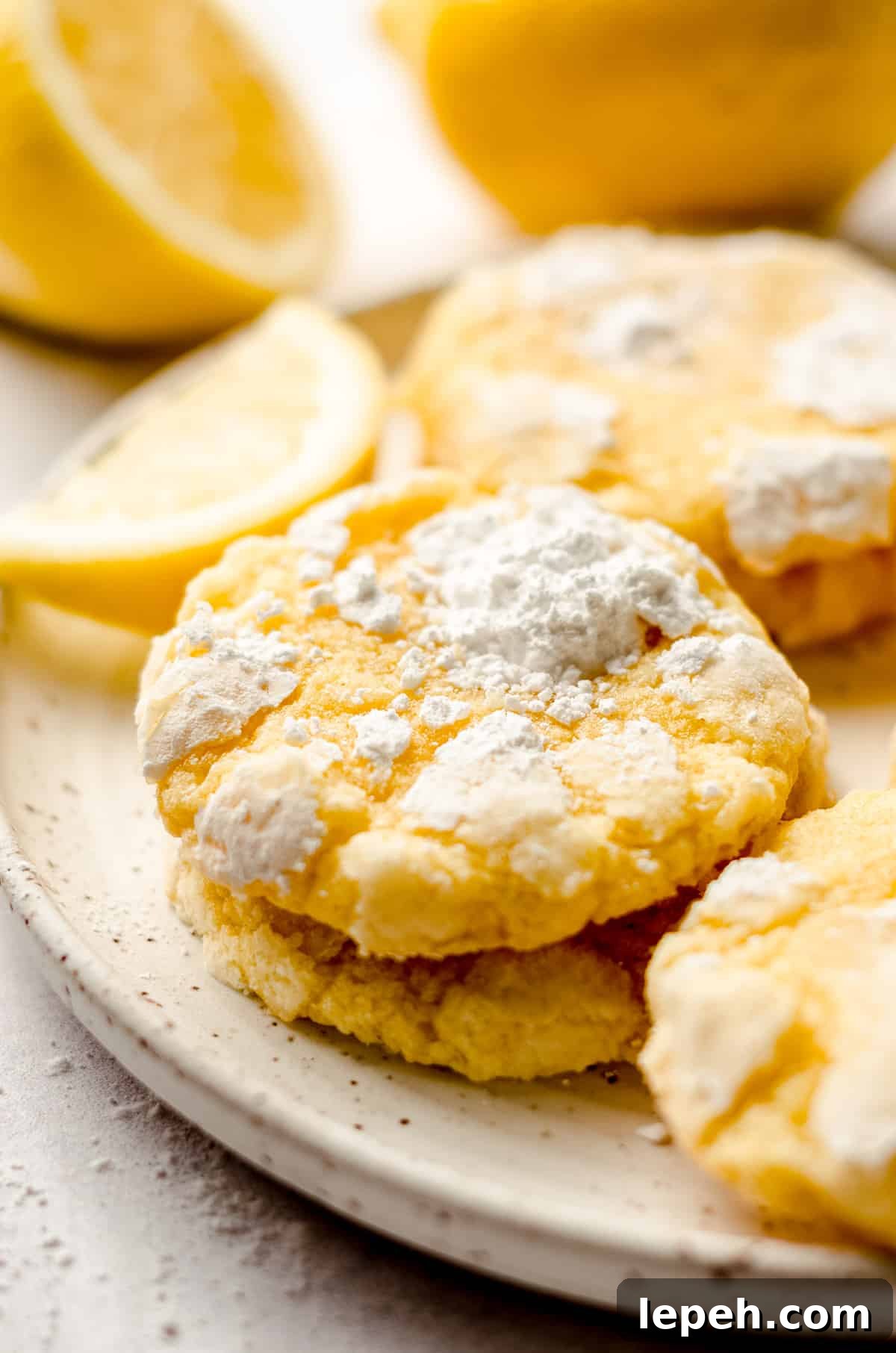 lemon crinkle cookies on a plate