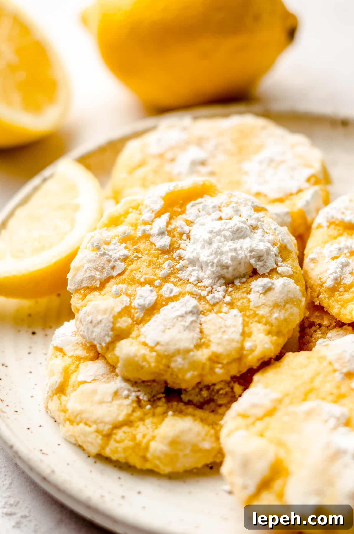 lemon crinkle cookies on a plate
