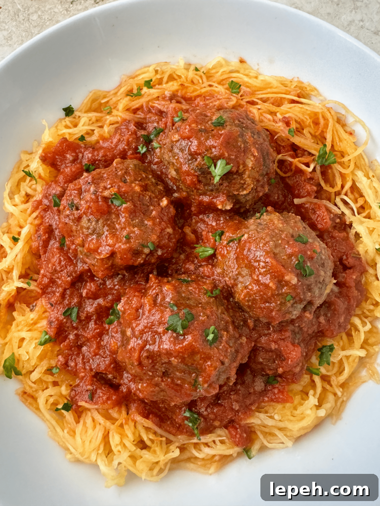 cooked spaghetti squash meatballs after slow cooking