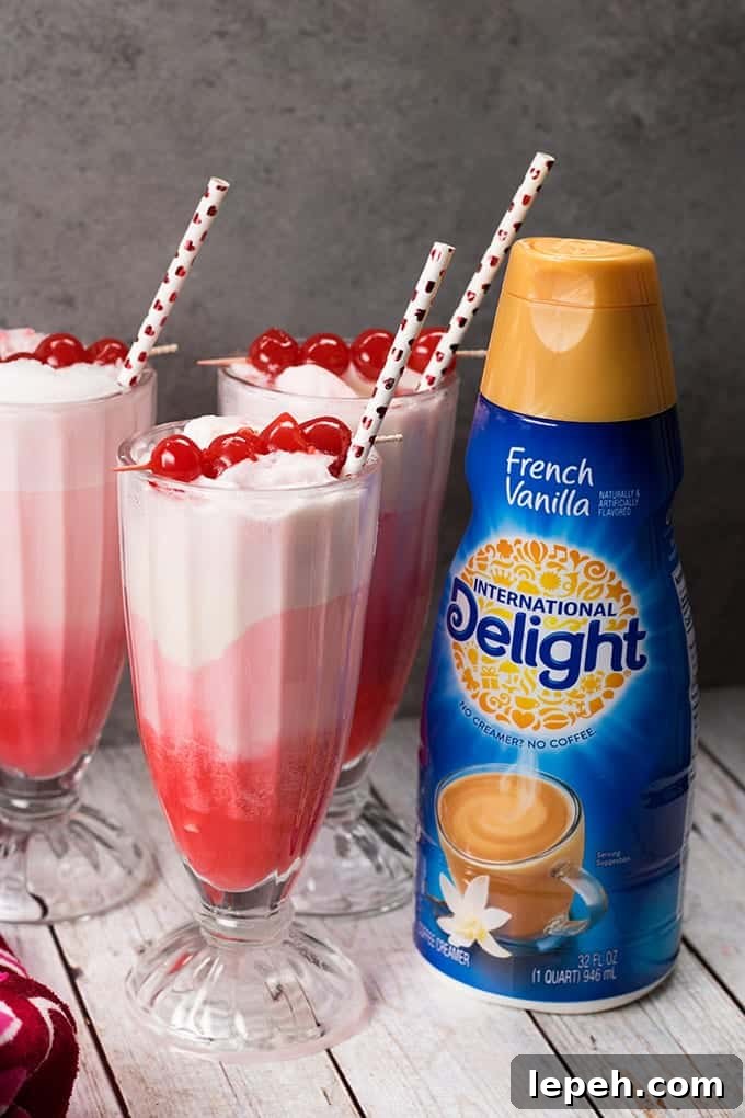 cherry vanilla float cocktails with ice cream and french vanilla creamer