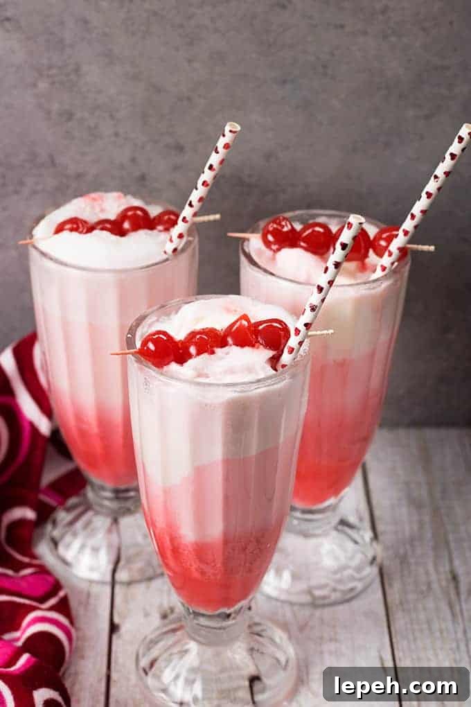 cherry vanilla cocktail floats with ice cream