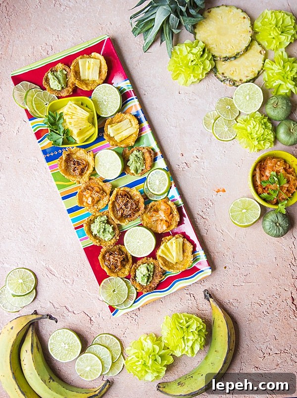 fun haitian appetizer tray of plantain cups surrounded by tissue paper flowers