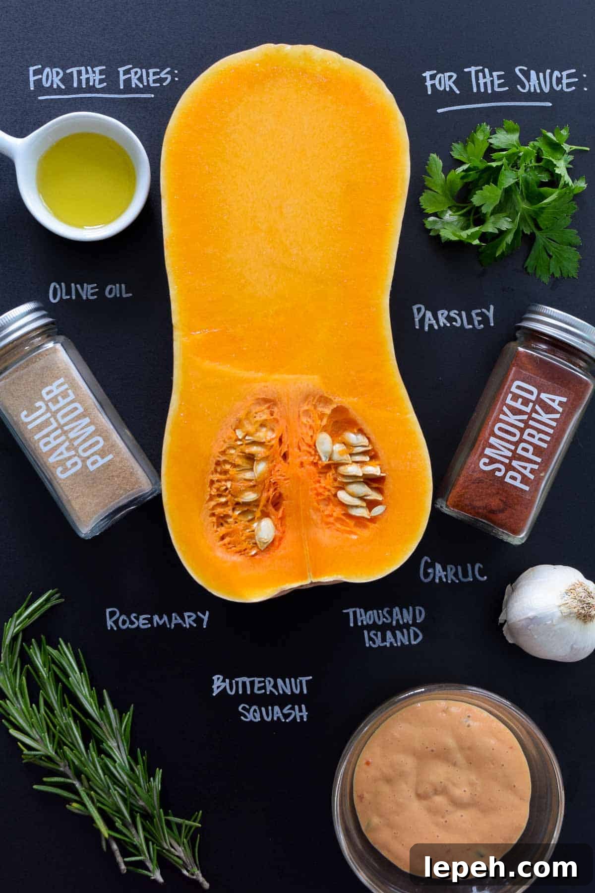 ingredients laid out on black chalkboard with names of each written in chalk