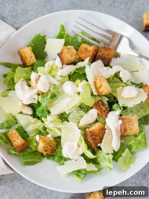 Caesar salad with homemade dressing and croutons