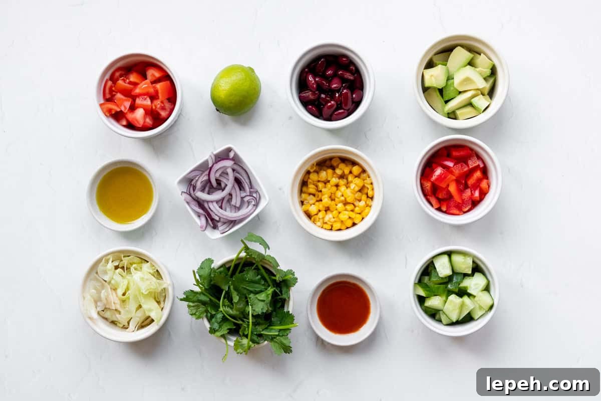 Ingredients for Mexican kilner jar salad
