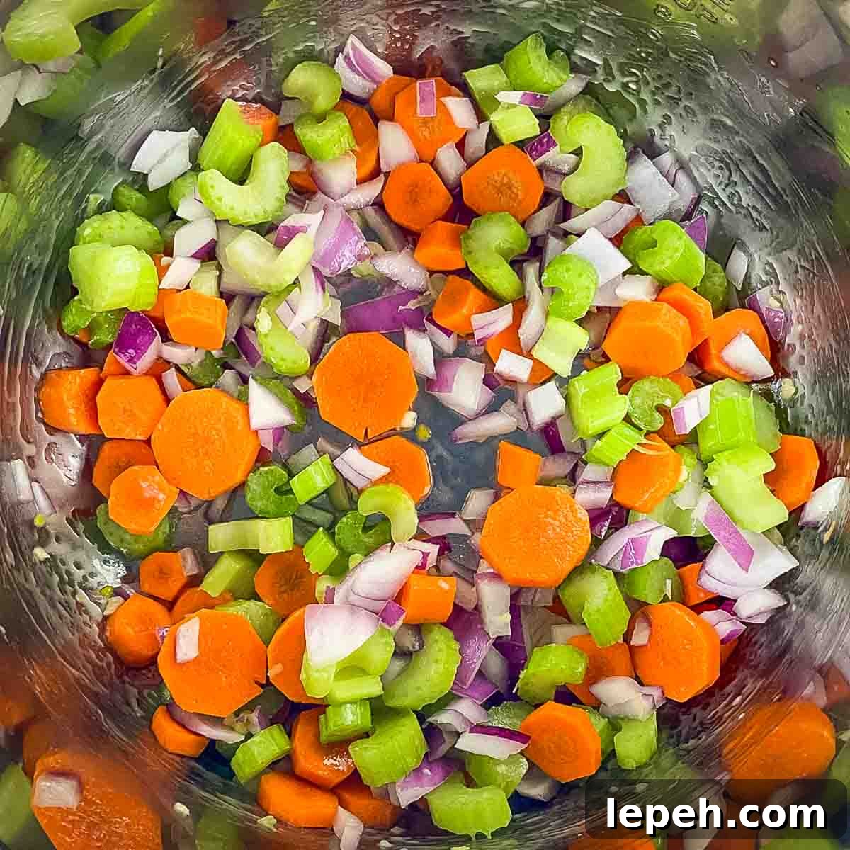 The carrots, celery, onion, and garlic diced and placed in the Instant Pot.