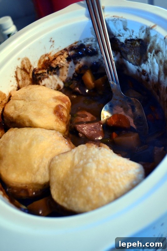 Crockpot Beef Stew and Biscuits