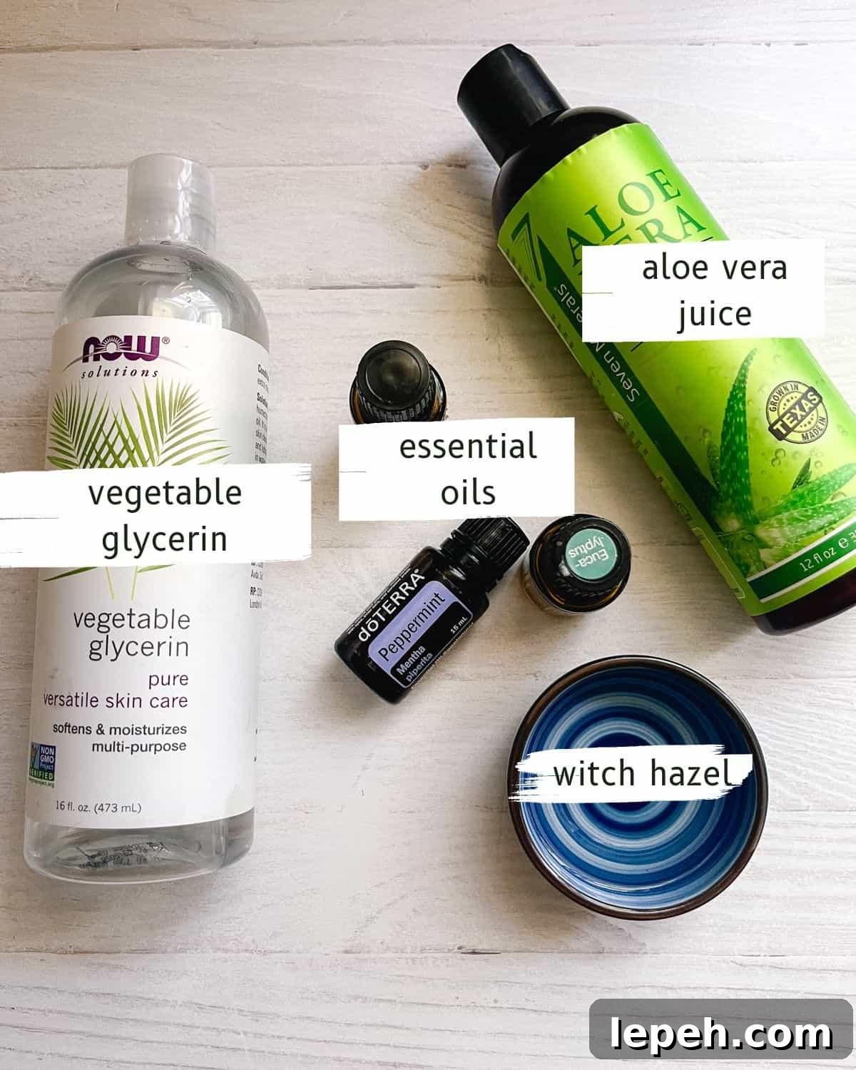 Ingredients for homemade aftershave.