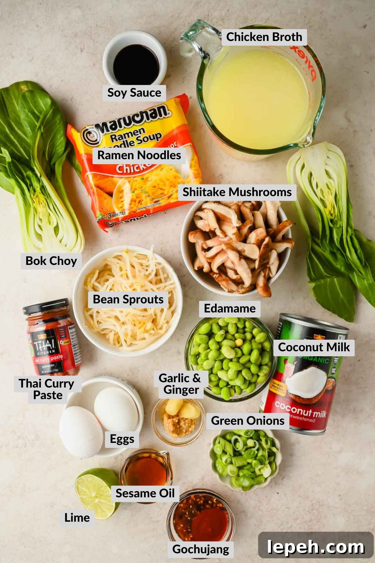 labeled ingredients for ramen curry.