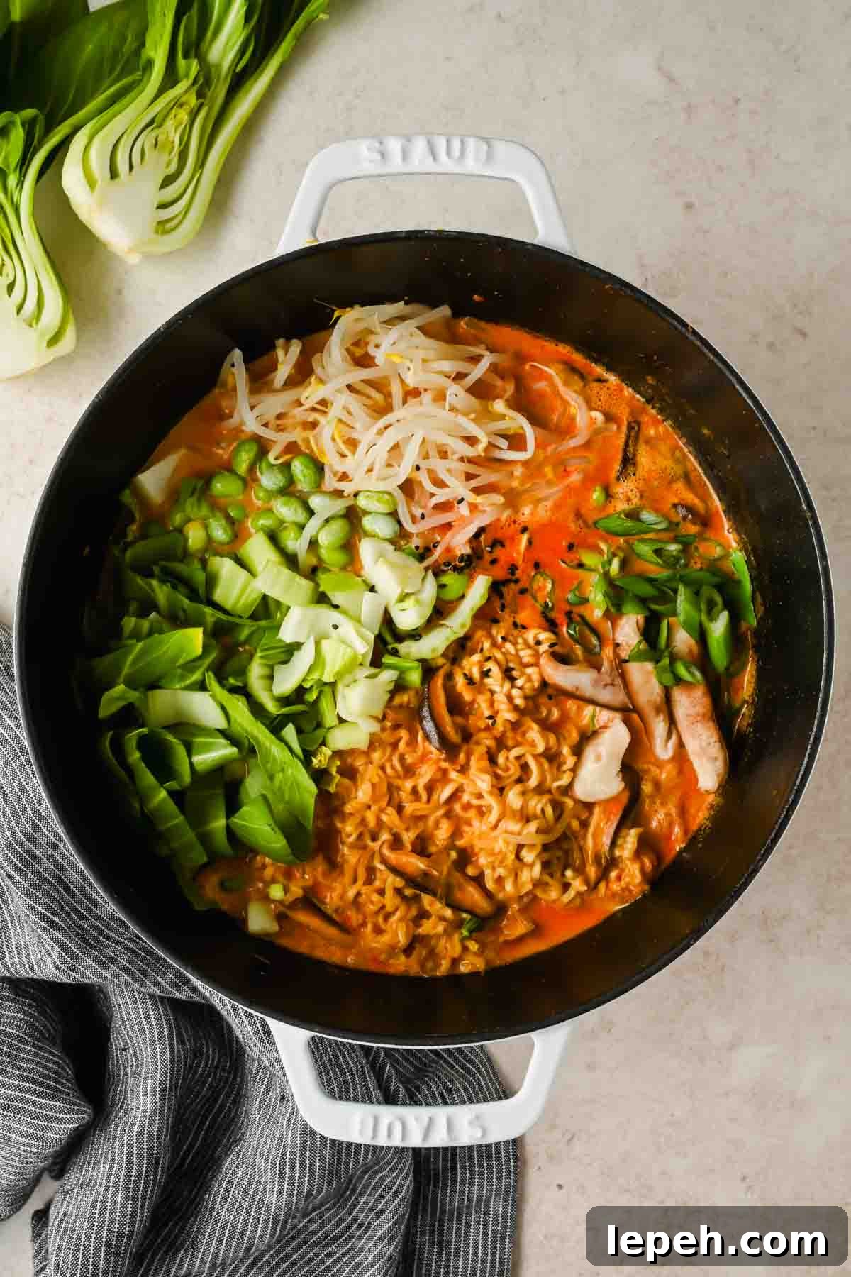 large stock pot of ramen curry ingredients before mixing together.