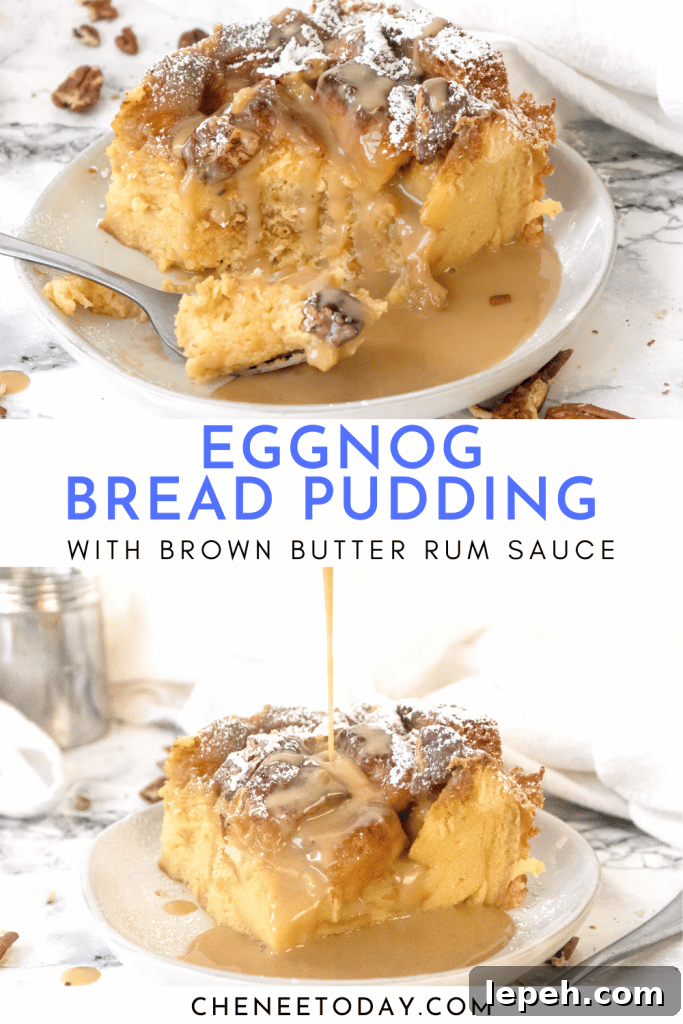 Eggnog Bread Pudding Recipe with Easy Brown Butter Rum Sauce | Chenée Today