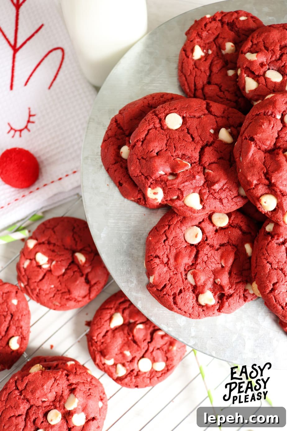 Easy 4 Ingredient Red Velvet Cake Mix Cookies perfect for Christmas.