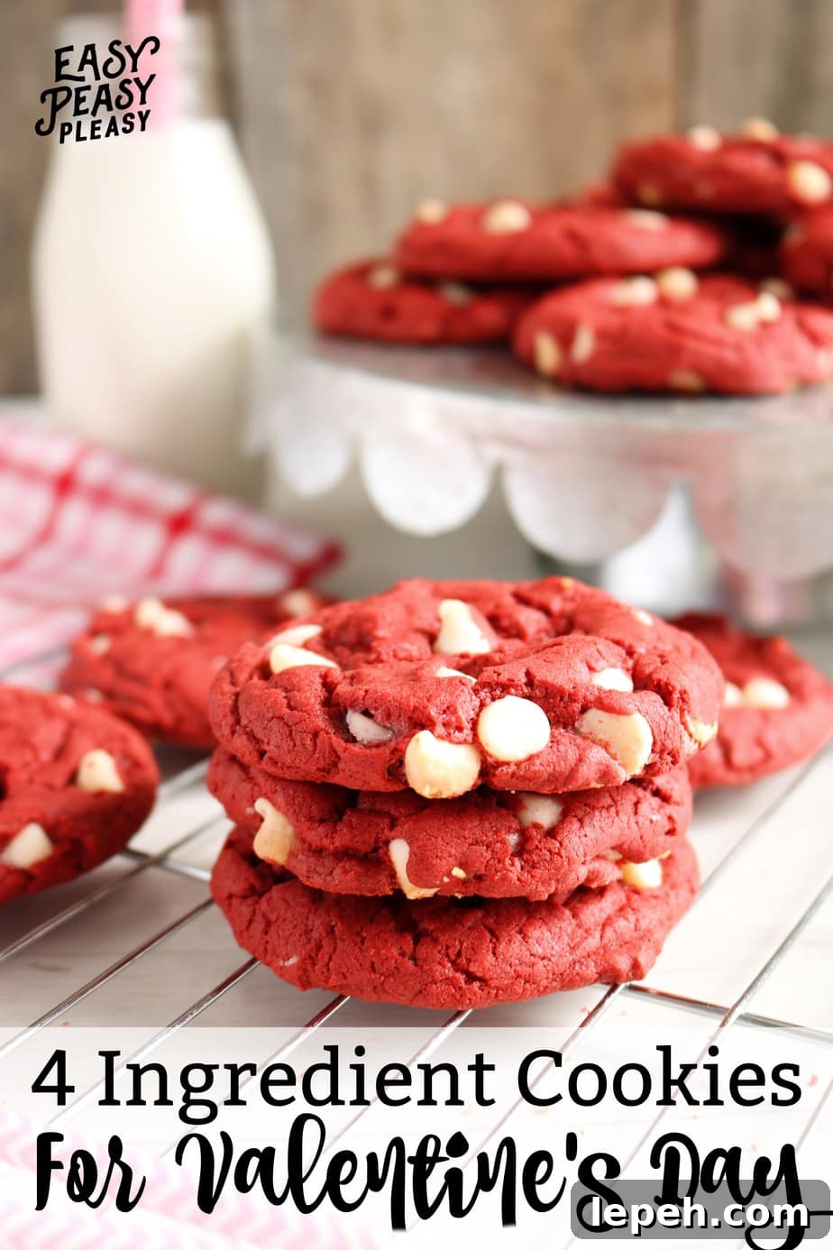 Easy 4 Ingredient Red Velvet Cake Mix Cookies perfect for Valentines Day!