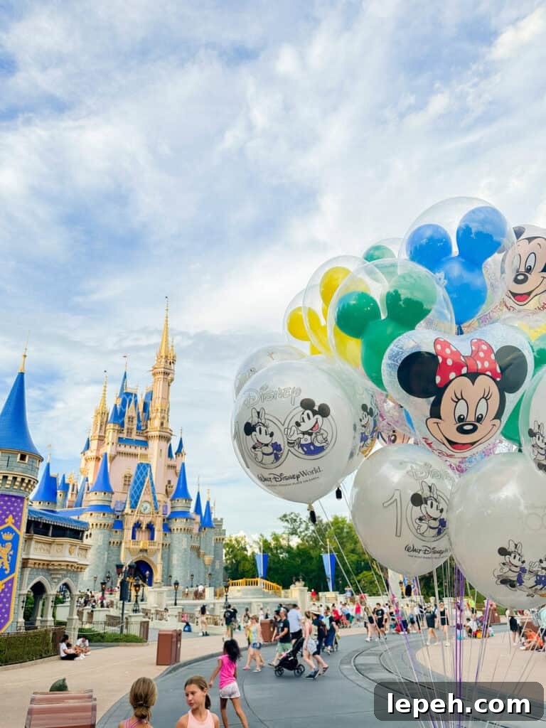 Balloons in front of Cinderella's Castle at Magic Kingdom.