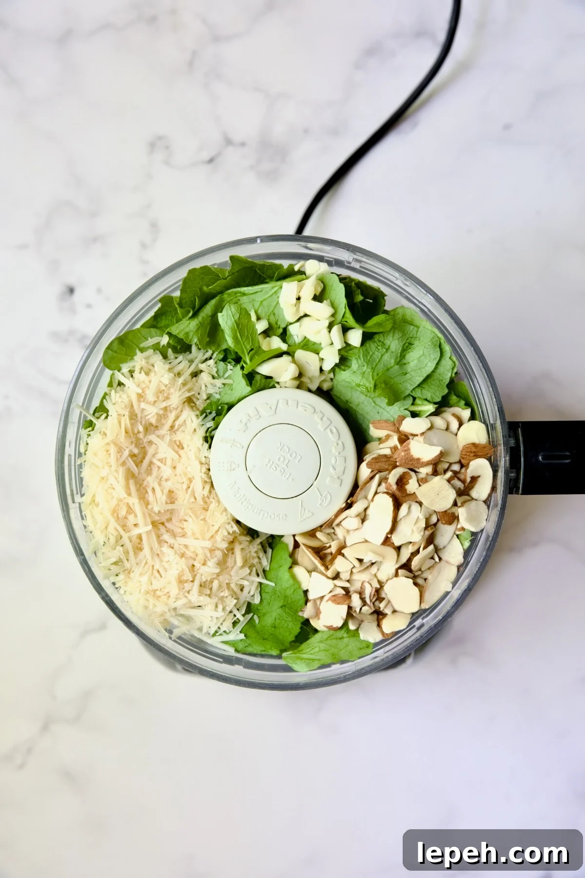 Ingredients in food processor before being pureed.