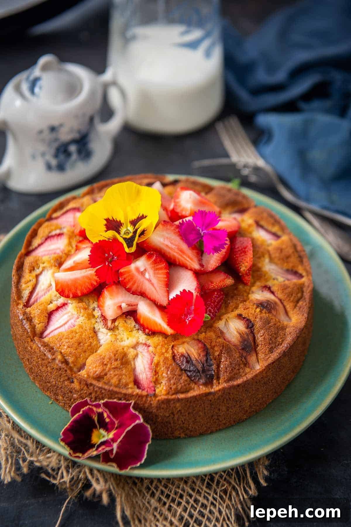 Strawberry Cake served on a plate.