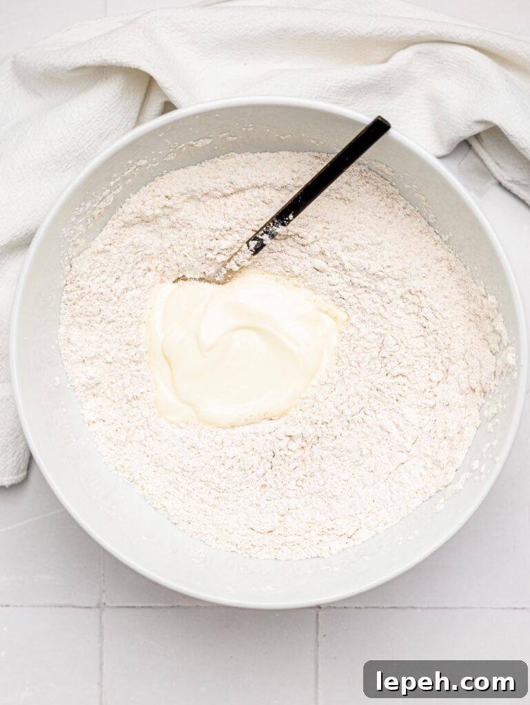 Blueberry Bagel Recipe: add yogurt to the dry ingredients.